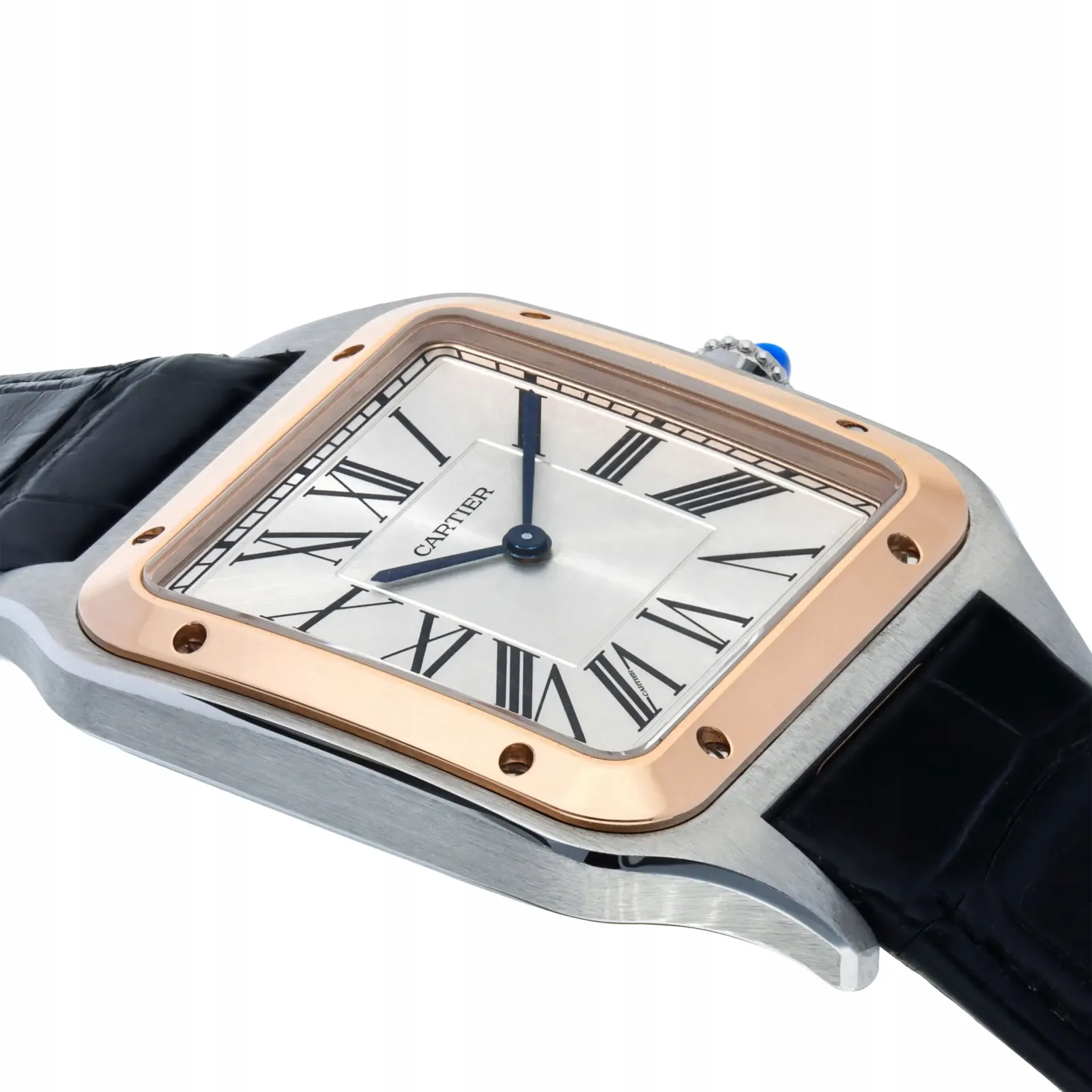 Cartier Santos-Dumont Men Automatic Silver Stainless Steel   18ct Rose Gold Watch W2SA0017
