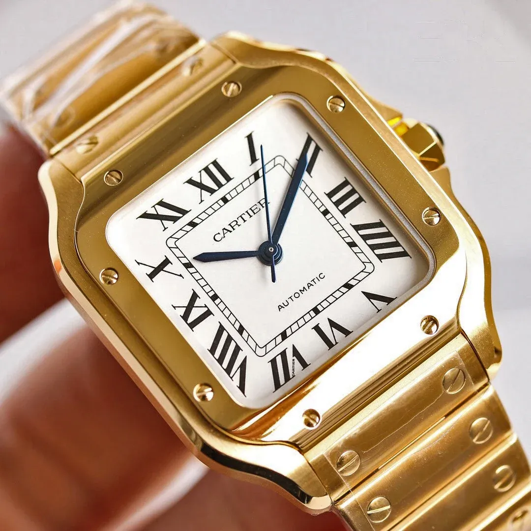 Cartier Santos de Cartier Men Automatic Silver 18ct Gold Watch WGSA0030