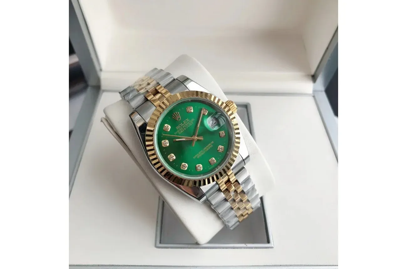 Couple Watches Rolex Datejust 36/28mm RG/SS Jub Green/Dial