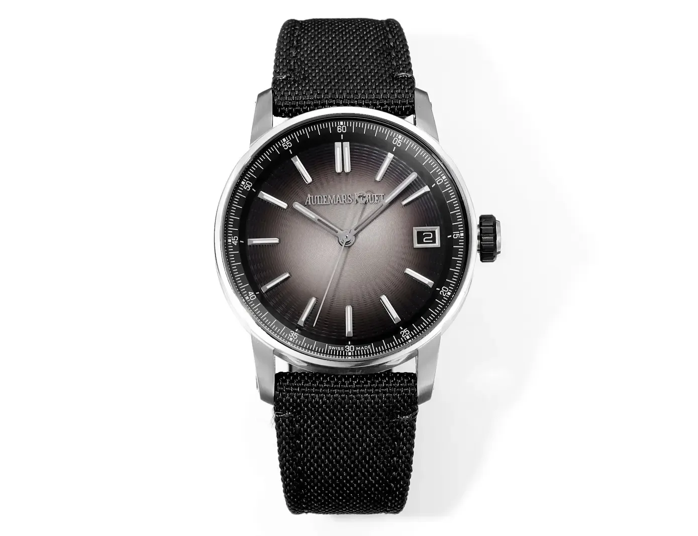 watch Audemars Pigeut CODE 11.59 Smoke Grey Dial Stainless Steel Case Black Fabric Strap Automatic Watch 41mm