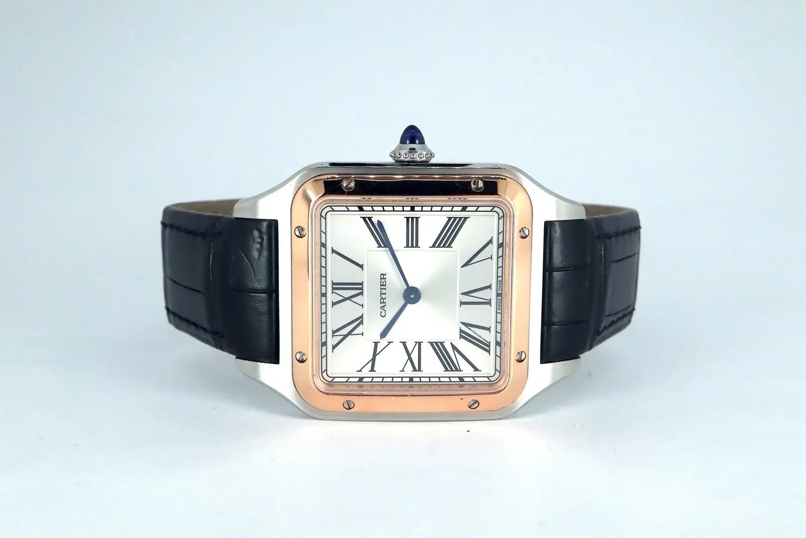 Cartier Santos-Dumont Men Automatic Silver Stainless Steel   18ct Rose Gold Watch W2SA0017