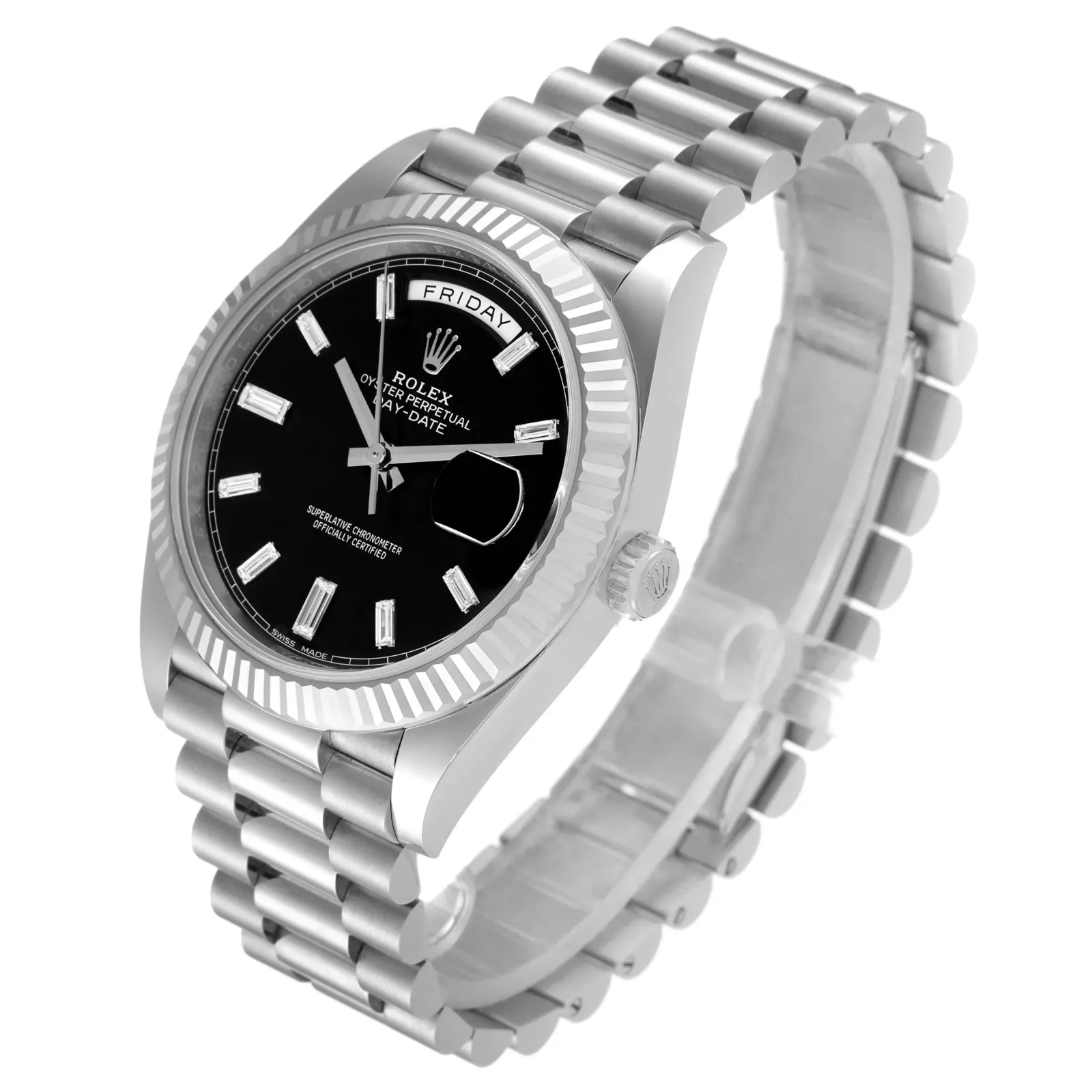 Superclone Rolex Day-Date 40mm Black Baguette Dial 228239