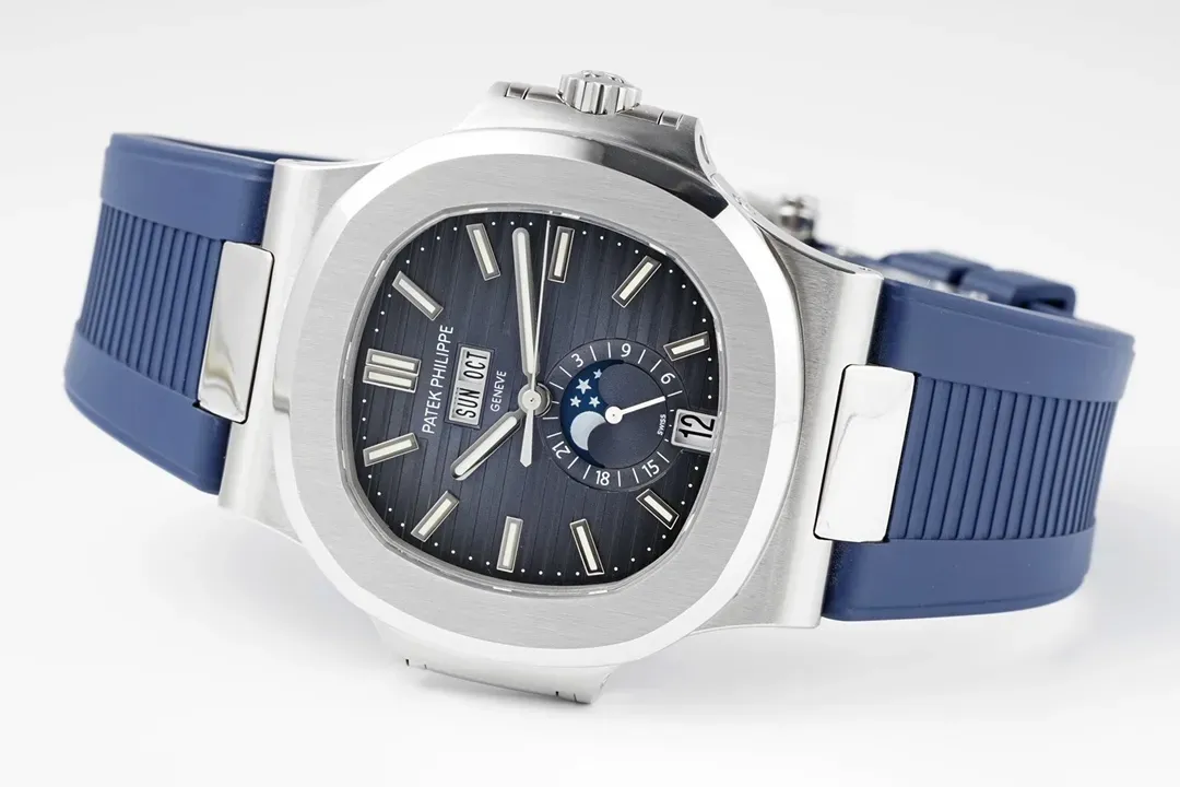 Patek Philippe Blue Nautilus Rubber Strap Watch