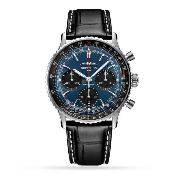Breitling Navitimer Men Automatic Blue Alligator Watch AB0139241C1P1