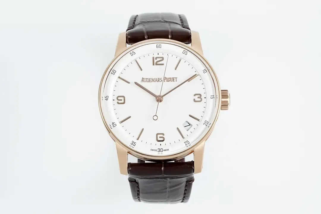 watch Audemars Piguet CODE 11.59 Blue Dial Three-Hand Automatic Watch   41mm Rose Gold Case with Brown Leather Strap
