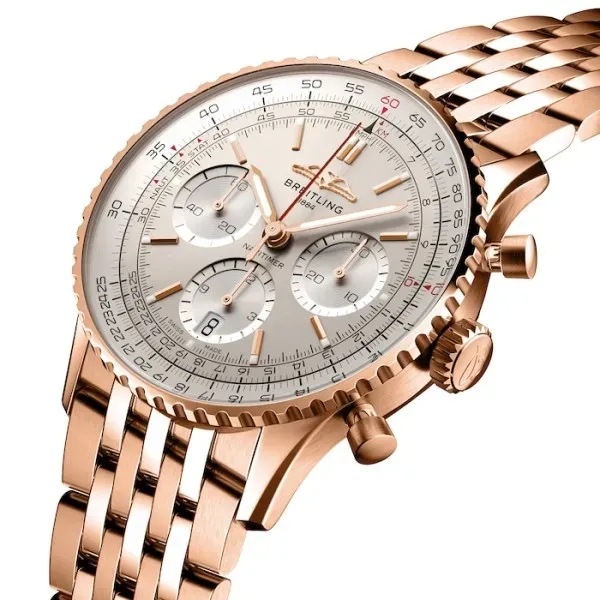 Breitling Navitimer Men Automatic Silver 18ct Rose Gold Watch RB0139211G1R1