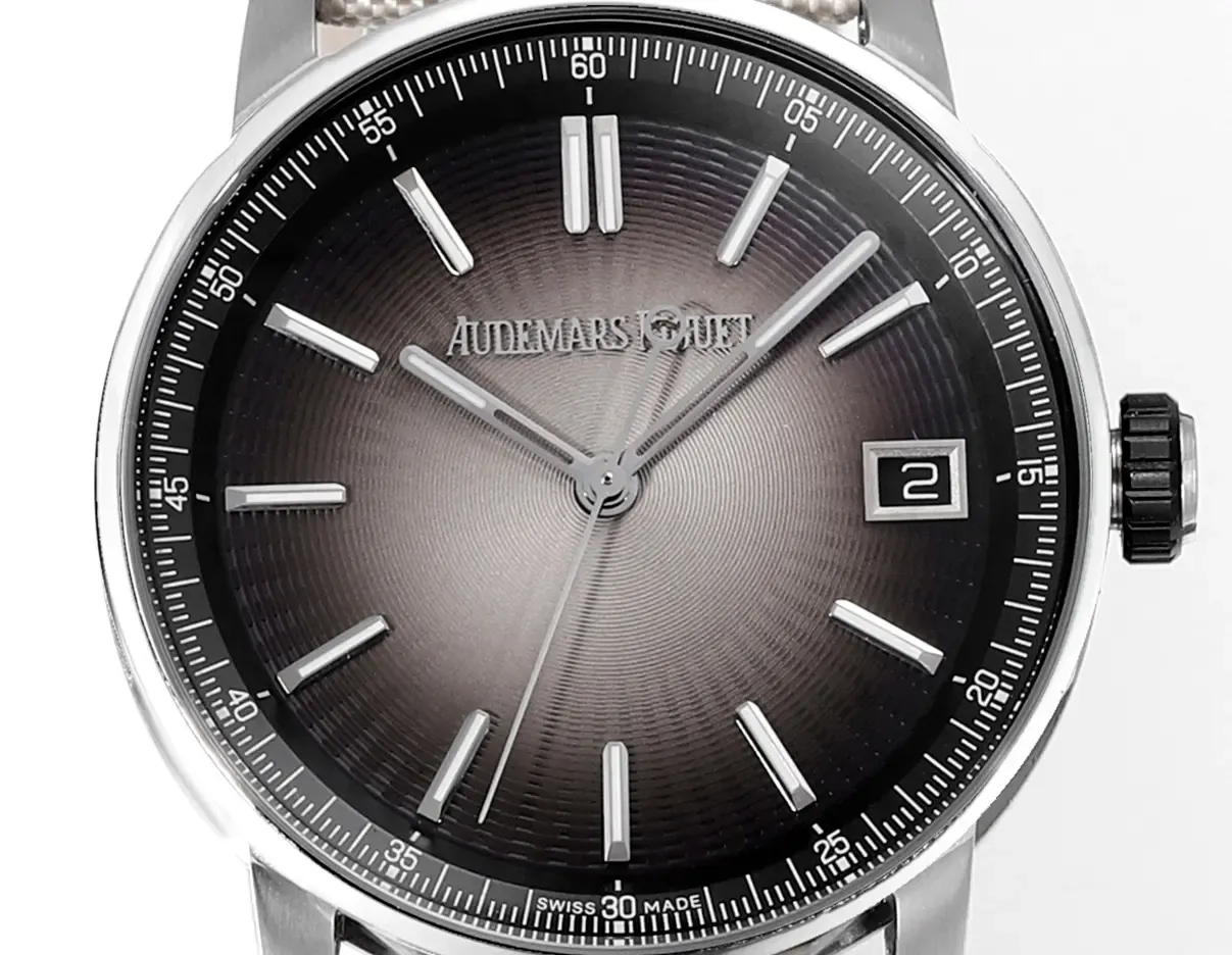 watch Audemars Piguet CODE 11.59 Stainless Steel Watch with Smoked Dial and Beige Fabric Strap, 41mm