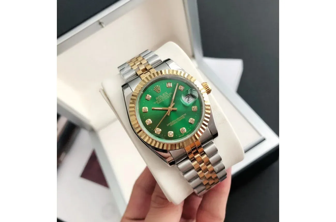 Couple Watches Rolex Datejust 36/28mm RG/SS Jub Green/Dial