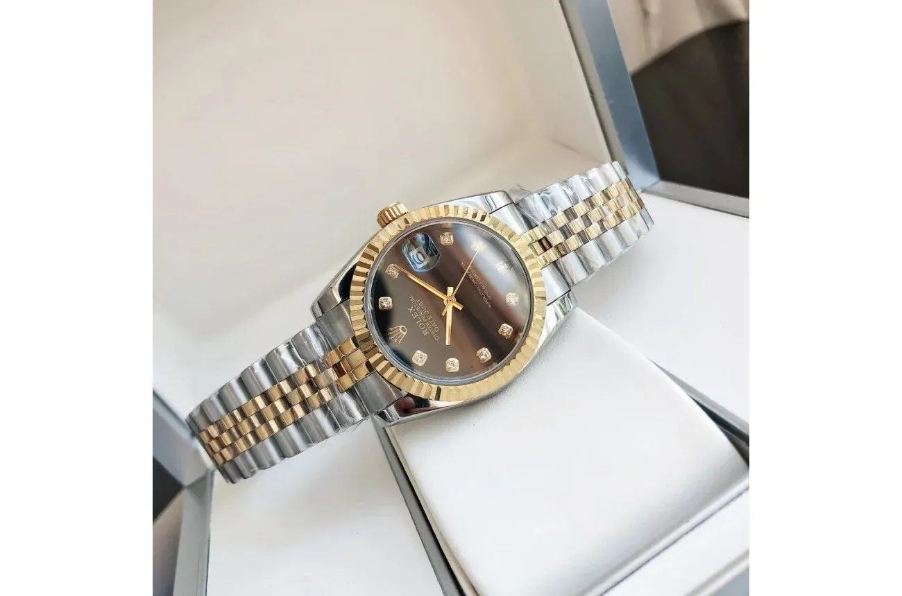 Couple Watches Rolex Datejust 36/28mm RG/SS Jub Black/Dia