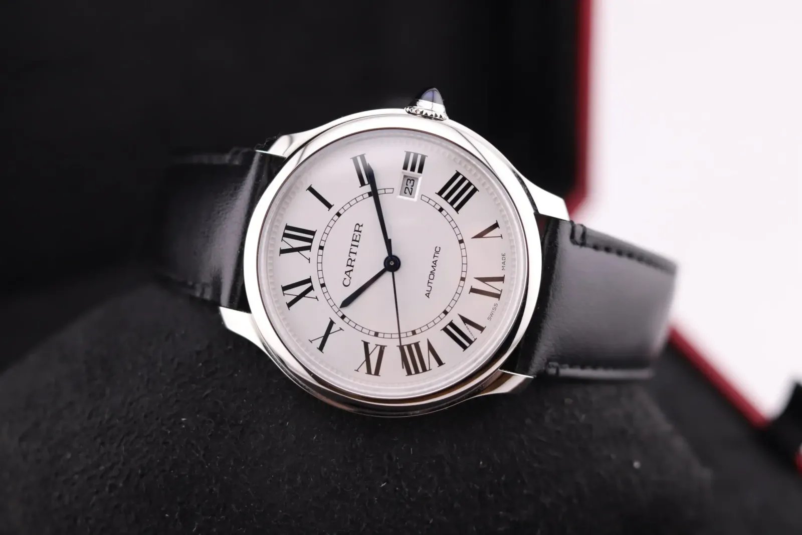Cartier Ronde Must Men Quartz Silver Calf Watch WSRN0032