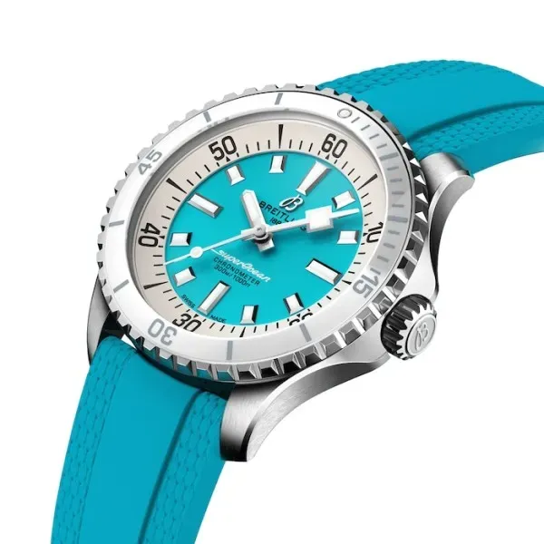 Breitling Superocean Unisex Automatic Turquoise Rubber Watch A17377211C1S1