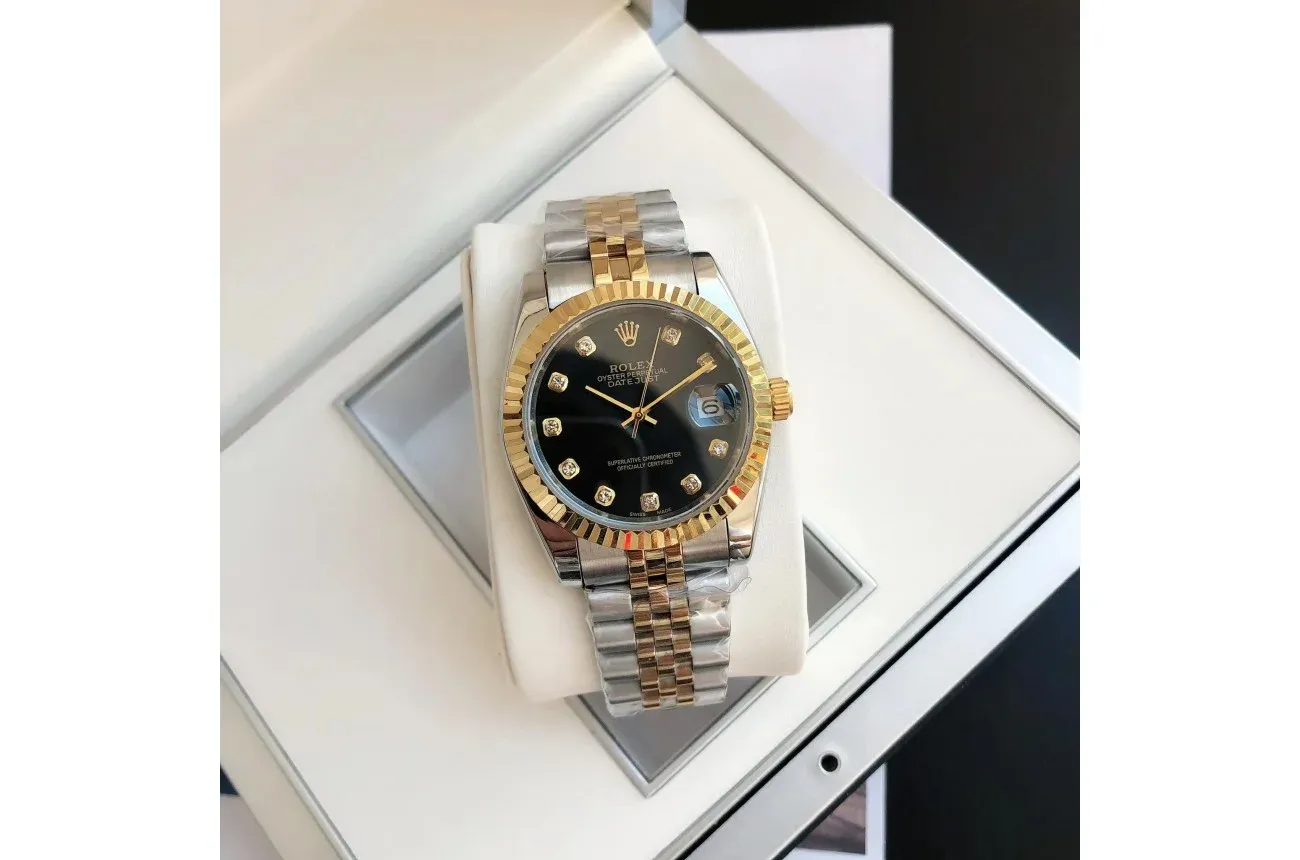 Couple Watches Rolex Datejust 36/28mm RG/SS Jub Black/Dia