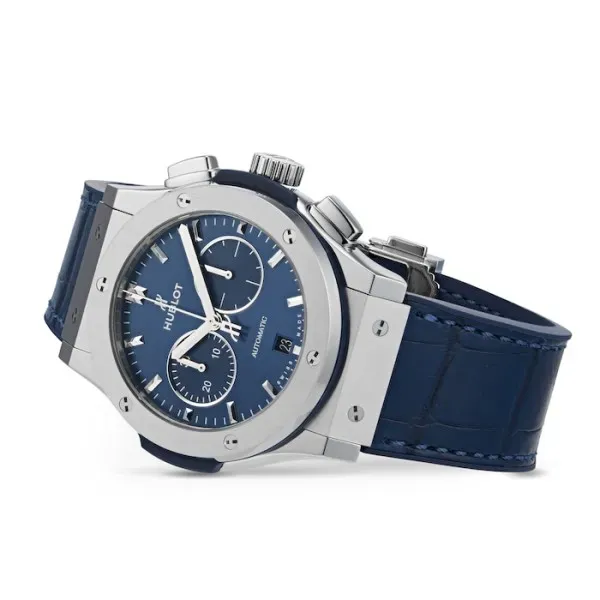 Hublot Classic Fusion Men Automatic Blue Rubber and Alligator Watch 541.NX.7170.LR