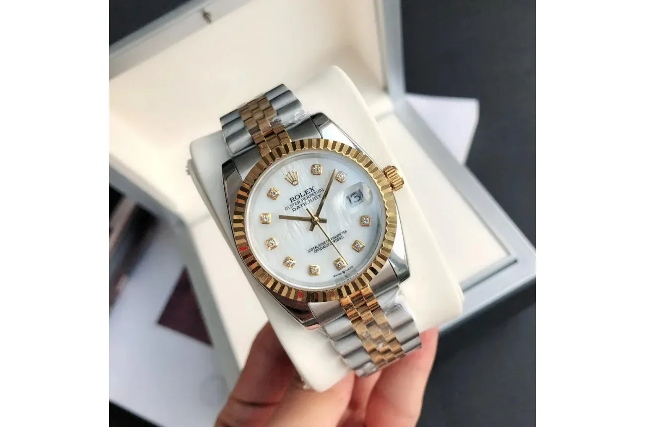 Couple Watches Rolex Datejust 36/28mm RG/SS Jub White/Dial