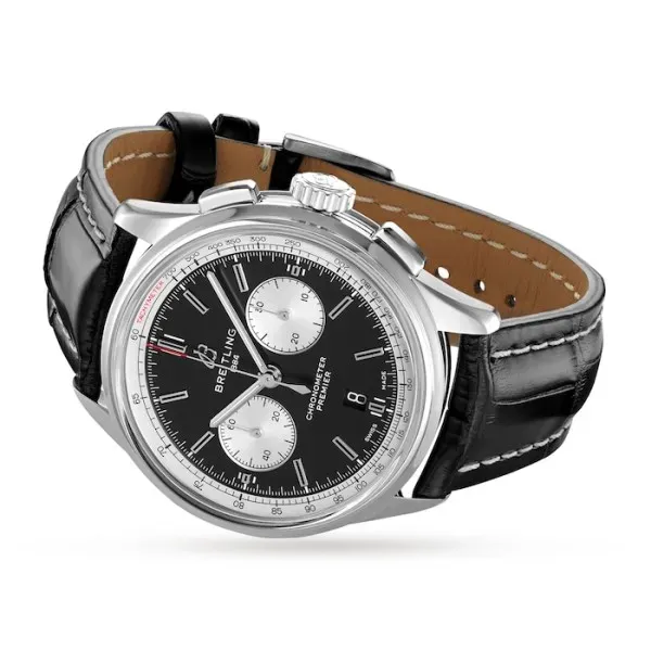 Breitling Premier Men Automatic Black Alligator Watch AB0118371B1P1