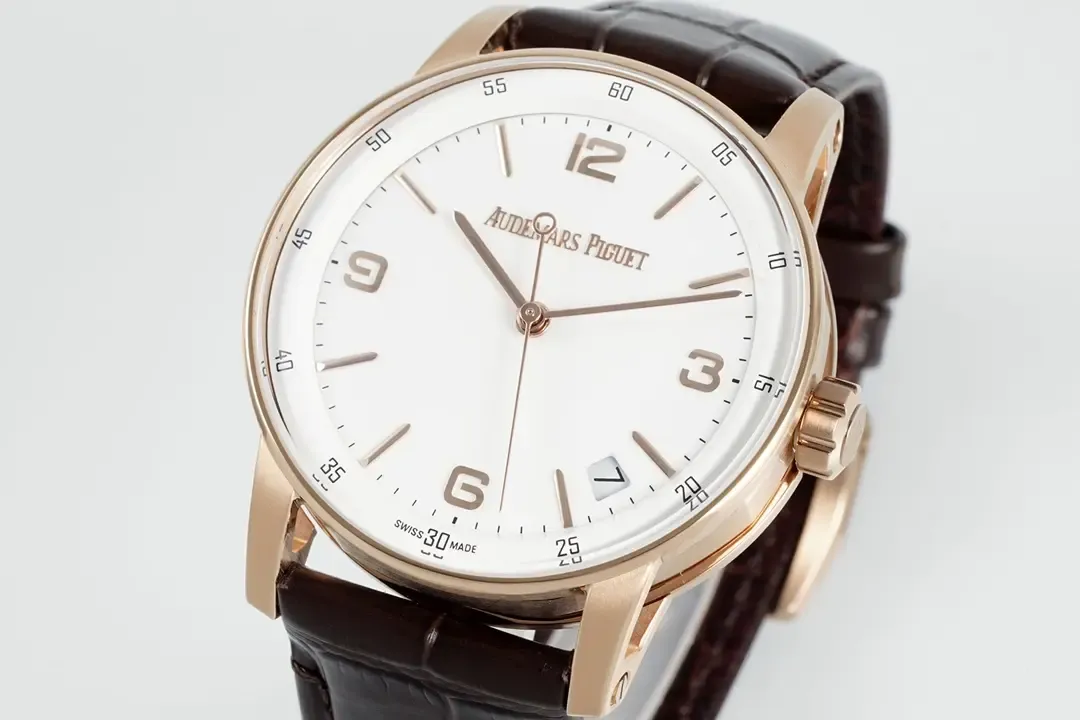 watch Audemars Piguet CODE 11.59 Blue Dial Three-Hand Automatic Watch   41mm Rose Gold Case with Brown Leather Strap