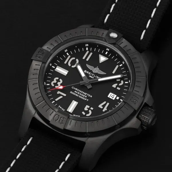 Breitling Avenger Men Automatic Black Leather Watch V17319101B1X2