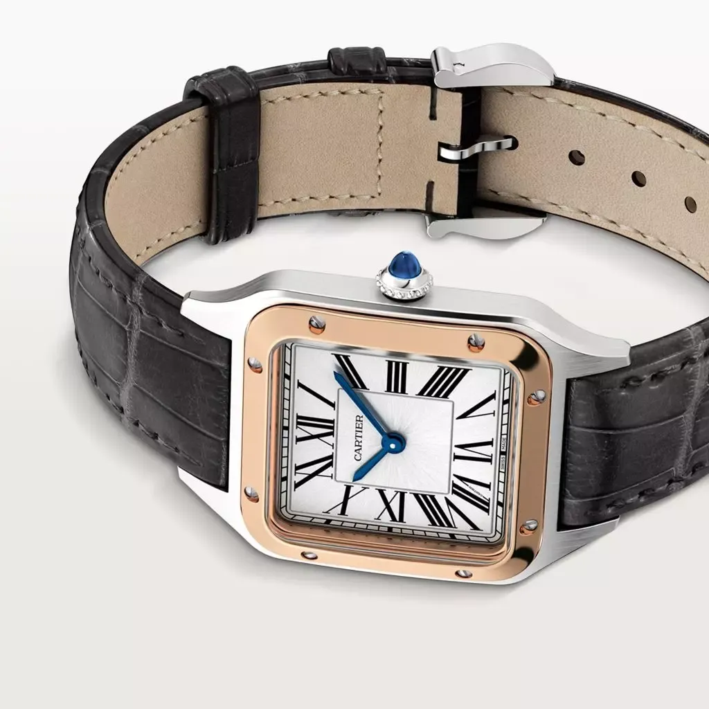 Cartier Santos-Dumont Men Automatic Silver Stainless Steel   18ct Rose Gold Watch W2SA0017