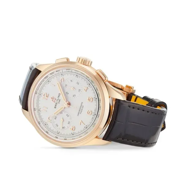 Breitling Premier Men Silver Alligator Watch RB0930371G1P1