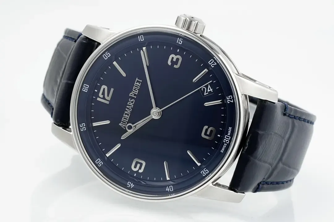 watch Audemars Piguet CODE 11.59 Blue Dial Three-Hand Automatic Watch with Leather Strap